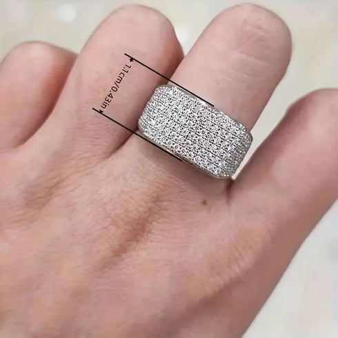 Micro Pave 18K White Gold Plated Iced Multi Row Cubic Zirconia Men Women Ring